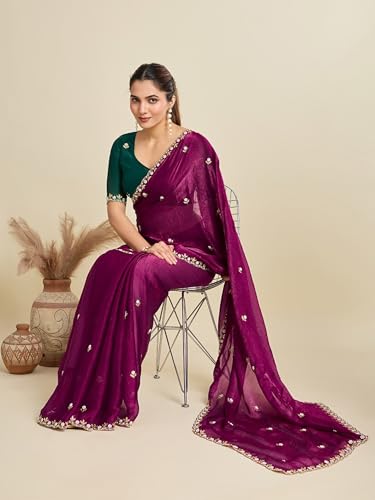 Image of Women's Chiffon Saree with Unstitched Blouse Piece