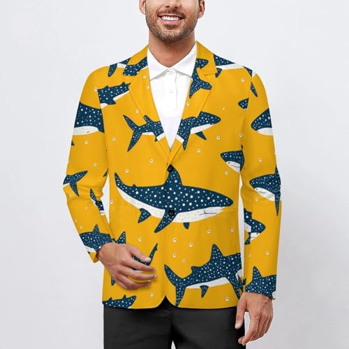 Whale Pattern Men's Slim Suit Long-Sleeve Prom Tuxedo Classic Two Button Business Jacket2