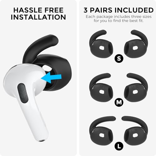 Image of AhaStyle Ear Hooks for AirPods 4th Generation (2024) Ear Covers Accessories | 3 Pairs S /M /L Added Storage Pouch, Anti Slip,Secure Fit, Comfortable Silicone Ear Tips Compatiable with Apple AirPods 4th Gen