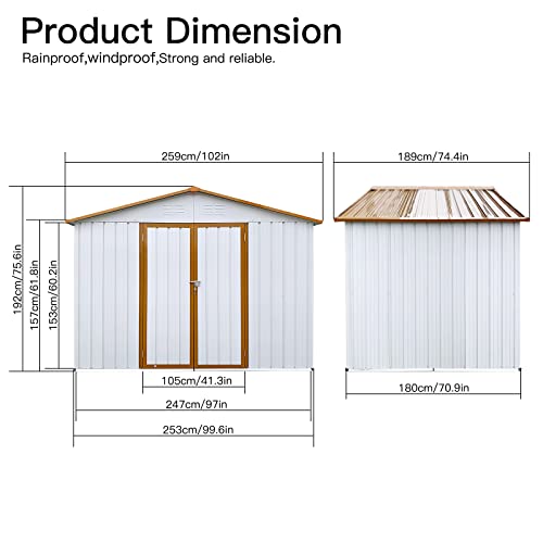 Evedy Metal Garden Sheds, 6X8 Ft Outdoor Storage Sheds, Steel Utility Tool Shed Storage House With Door & Lock, Metal Sheds Outdoor Storage For Backyard Garden Patio Lawn White #TOP5