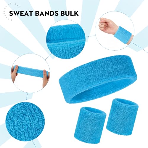 Image of Bememo 36 Pcs Neon Sweatbands Set Soccer Party Favors Cotton Headbands Wristband Sweat Bands Soccer Mom Essentials for Football Fans Sporting Events 80 90s Glow Party