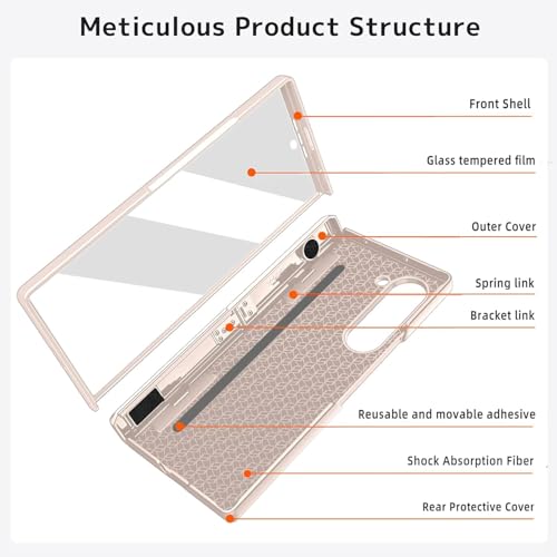 Image of Kapa Geometric S Pen Holder Hinge Protection Back Cover for Samsung Galaxy Z Fold6 / Fold 6 | Slim Shock Proof Case with Inbuilt Glass & S Pen Slot (Titanium)