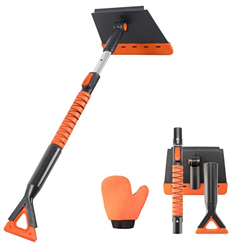 GOHHME Grattoir à Glace pour Pare-Brise 5 en 1 Grattoir à Neige Multifonctionnel avec Tube Extensible et Pelle à Neige en Mousse avec Gants résistants au Froid et nettoyables Déneigement pour Voiture Cover