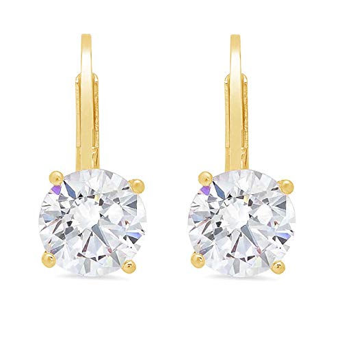 4 Ct Brilliant Round Cut Drop Dangle Stunning Genuine Vvs1 Flawless Clear Simulated Diamond Solid 18K Yellow Gold Designer Earrings Lever Back #TOP1