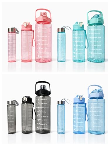 Image of Motivational Water Bottle Set with Time Marker & Straw | BPA Free Leakproof Gym Sipper Combo | Total 2000ML Capacity | Sports & Office Use | Peach