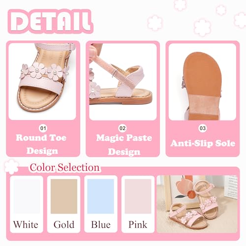 Image of Flaryzone Girls Sandals Open Toe Summer Flats Dress Sandals Shoes Toddler /Little Kid