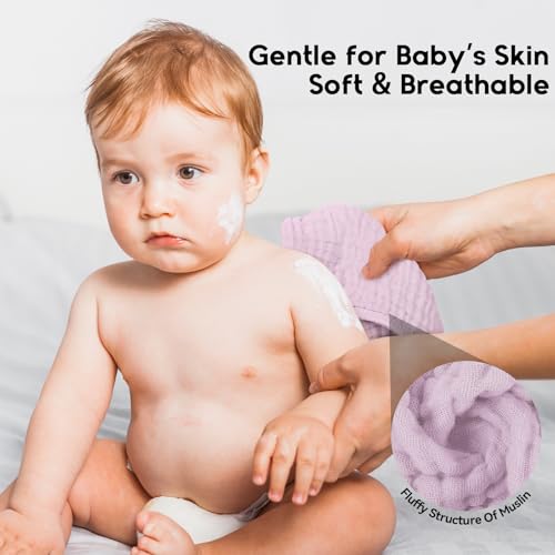 Image of Unnivoll Muslin Burp Cloths for Baby 100% Cotton Burping Cloths for Boys Girls Large 20''X10'' Extra Soft and Absorbent 12 Pack - Gradient Purple