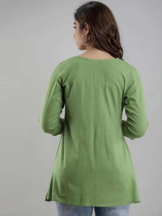 Image of Avayayat Women's Rayon Classic Heavy Embroidery Top with Beautifull Tassels at Front and on Both Sleeves Regular Fit Office Wear Festival Tunic Jeans Summer