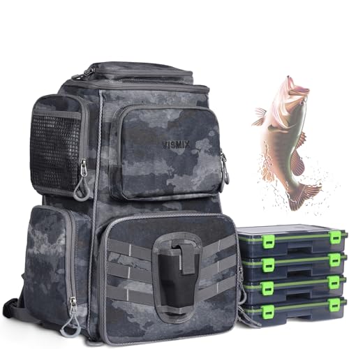 VISMIX Angelrucksack mit 4 Tackle-Boxen