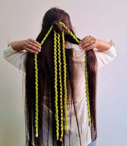 Image of Zippy Flora Boho Handmade Rang Parandi Hair Accessory, Braided Hairband for Women, Traditional Ethnic Look (Green, Full Length (20-22 inch))