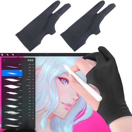 Drawing Glove Palm Rejection (Black 2Pcs,Free Size) Right & Left Hand Art Glove Compatible for iPad, Graphics Tablet,Touch Screen Laptop, Digital Art Accessory