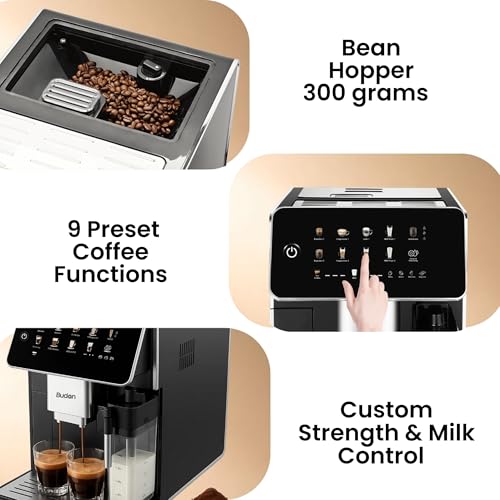 Image of Budan Brew500 Espresso Coffee Machine with Built-in Grinder | Bean-to-Cup|15 Bar Pressure | 1450W | Home & Office, Free Demo & Installation| 1-Year Warranty (Touchscreen)