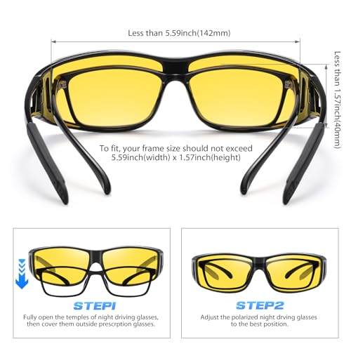EYGIFT Night Vision Driving Glasses Fit Over Sunglasses for Men Women Wrap Around Anti Glare Nighttime HD Yellow Lens4