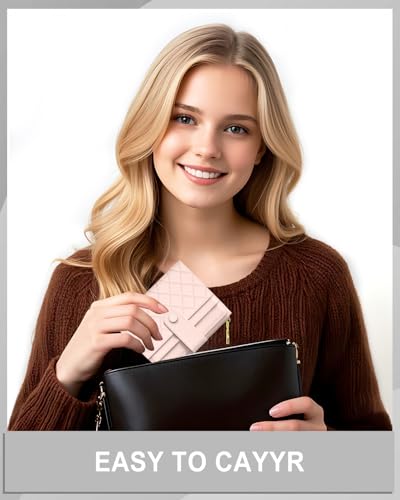 Image of Aiawoxc Womens Wallet, RFID Small Slim Wallets for Women, Compact Credit Card Holder, Cute Leather Bifold Ladies Purse with Zipper Coin Pocket and ID Window, Pink
