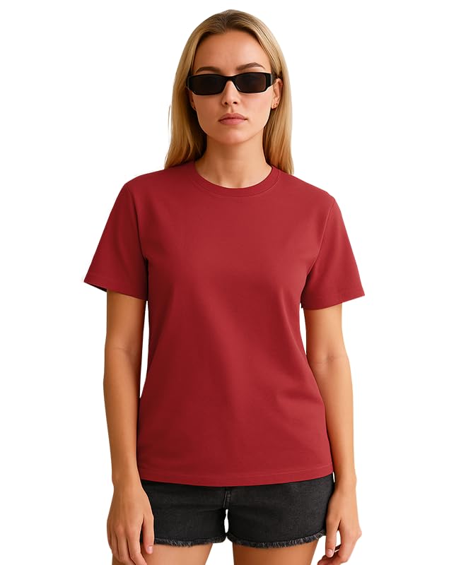 Image of Sleepynuts Women's Plain Round Neck Regular Fit Half Sleeve Cotton T Shirt
