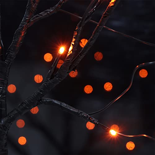 Lighted Black Artificial Spooky Tree, 18 Inch Halloween Tabletop Tree With Orange Lights 24 Led Table Centerpiece With Timer, Usb & Battery Operated For Indoor Office Home Bedroom Desktop Use #TOP4