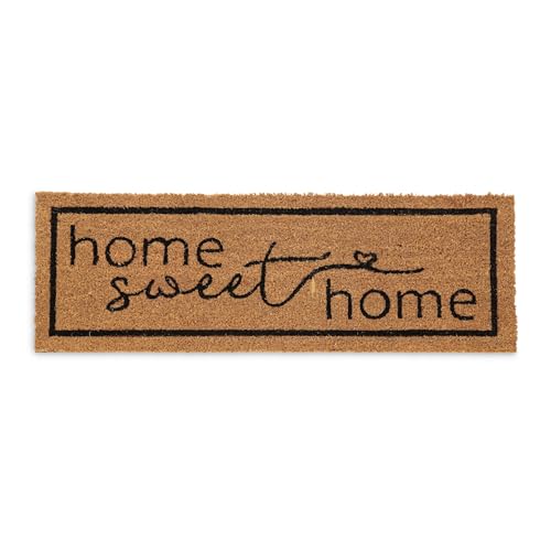 Relaxdays Felpudo Coco, Home Sweet Home, 75 x 25 cm, Interior y Exterior, Alfombra Puerta Antideslizante, Natural/Negro