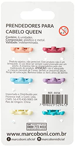 Prendedores de Cabelo Queen, 8156, Marco Boni, Cores Sortidas, 6 Unidades
