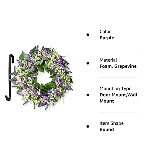 Lifefair Summer Flower Wreath, 22Inch Artificial Lavender Greenery Wreath For Front Door Wall Home Farmhouse, Valentine Wreath Celebration Decor With Wreath Hanger #TOP6