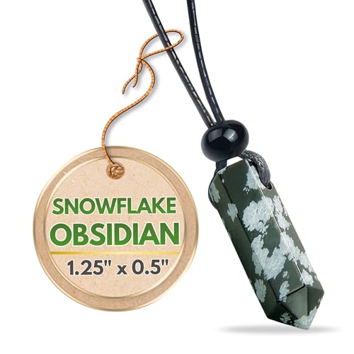 Snowflake Obsidian Necklace - Genuine Gemstone Lucky Crystal Point Pendant for Balance & Transformation - Natural Third Eye Chakra Stone - Evil Eye Portection Amulet on Adjustable Cord - Healing Jewelry Gift for Men Women (Snowflake Obsidian - Third Eye Chakra)