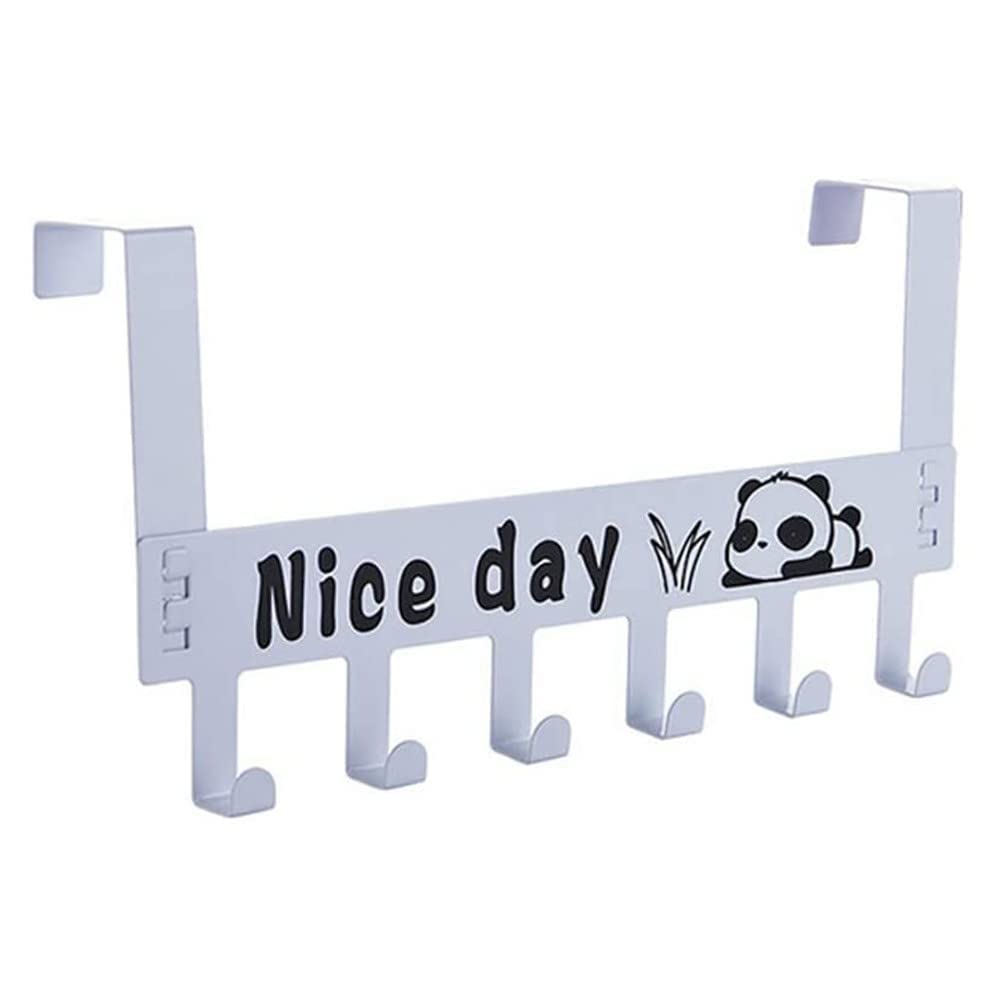 DOCAT Over Door Hook Hanger Panda Removable Storage Rack 6 Hooks Holder Home Organizer for Coat Towel Bag Kid Room Metal Robe Kitchen (White)