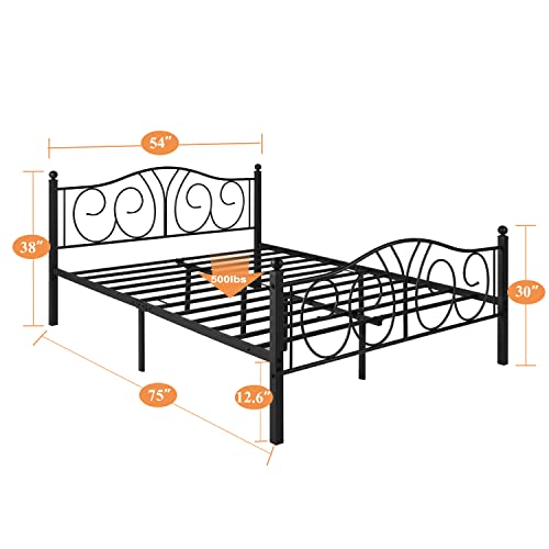VECELO-Full-Size-Bed-Frame-Metal-Platform-Bedframe-with-Deluxe-Iron-Art-HeadboardFootboard-126Under-Bed-Storage-No-Box-Spring-Needed-Metal-Black