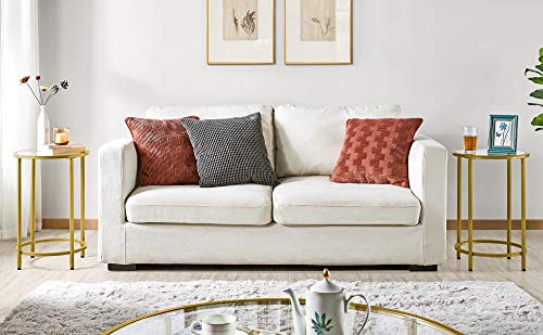 Yaheetech End Table Set Of 2 Side Table Round Accent Table W/Glass Top & Metal Frame, Modern Style Sofa Side Table For Living Room, Balcony, Mustard Gold #TOP5