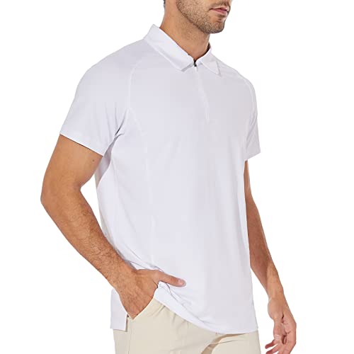1/4 Zipper Golf Polo Shirts For Men Short Sleeve Casual Fashion Collared Tennis T Shirt Performance Classic Fit Shirt,White 3Xl #TOP16