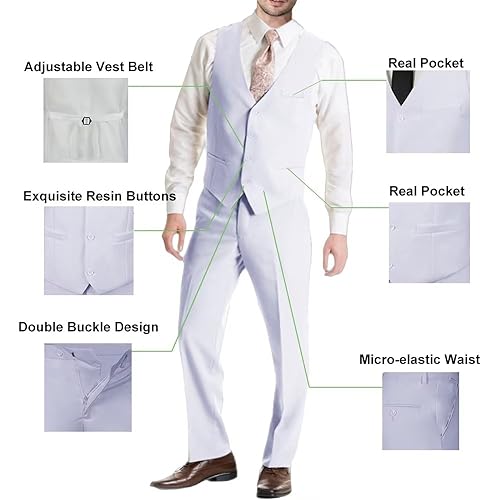 Image of Mens Suit Solid Two Button Slim Fit Suit Set for Wedding Formal Business Suit Men 3 Piece Suit Blazer Vest Pants Set