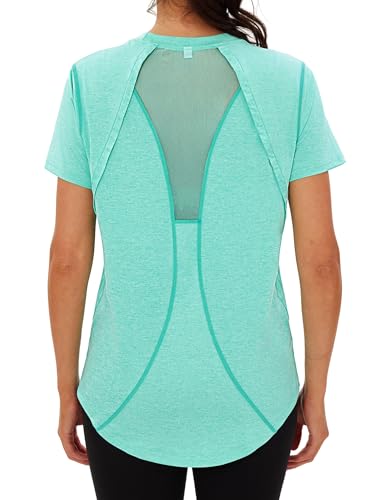 Wayleb Camiseta Deportivo Mujer Camiseta de Manga Corta Camiseta de Secado Rápido Camisetas de Malla Mujer Yoga Fitness Top Ropa Deportiva