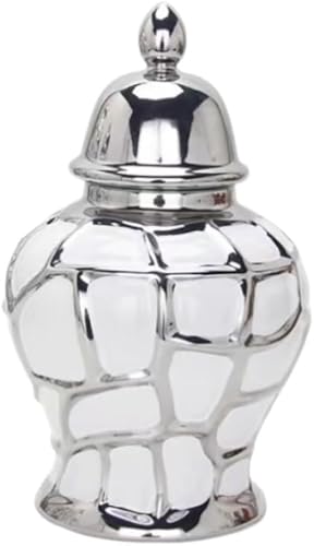 Bzgpmfud Silver Vase Desktop Ginger Jar Decoration Modern Ceramic With Lid Decorative Porcelain Temple Traditional Container Table(Silver)