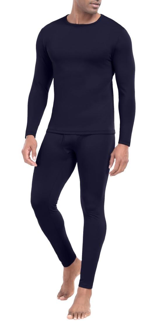 PrinStory Sous-vêtements thermiques pour homme Haut et bas à manches longues et col rond Sous-vêtement d'hiver chaud