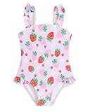 Badeanzug Mädchen Kleinkind Verstellbare Träger Schwimmanzug Mädchen Einteiliger UV Badebekleidung, Rosa Wassermelone 104