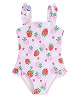 Badeanzug Mädchen Kleinkind Verstellbare Träger Schwimmanzug Mädchen Einteiliger UV Badebekleidung, Rosa Wassermelone 86-92