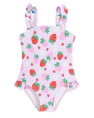 Badeanzug Mädchen Kleinkind Verstellbare Träger Schwimmanzug Mädchen Einteiliger UV Badebekleidung, Rosa Wassermelone 86-92