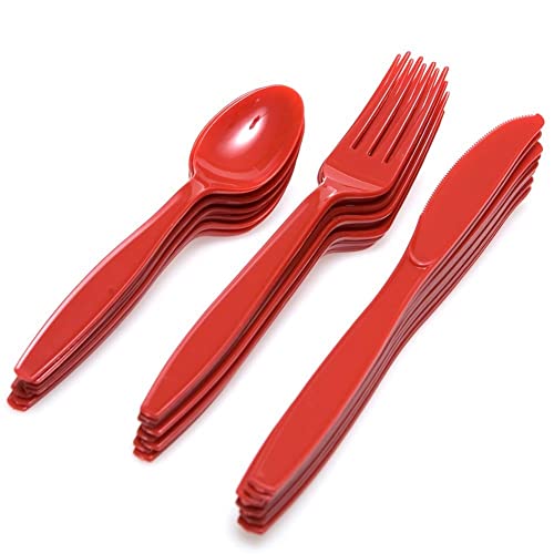 Image of Red Plastic Silverware Set for 6 Guests (18pcs)