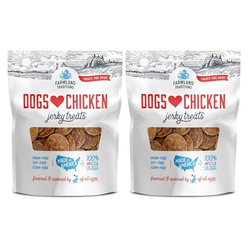 Farmland Traditions Dogs Love Chicken Jerky Dog Treats with Only 3 Ingredients and No Fillers, 1 Pound Bag (Pack of 2)