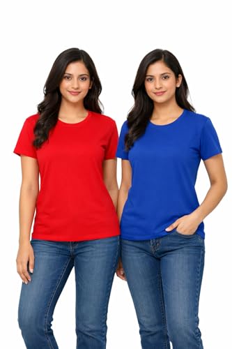 Image of Hangout Hub HH95 Tshirt for Womens | Regular Fit | Super Combed Cotton Women T-Shirt | Solid Plain Tees | Round Neck T Shirt | Half | Pack of 2 | 3 | 4 | 5 | 6