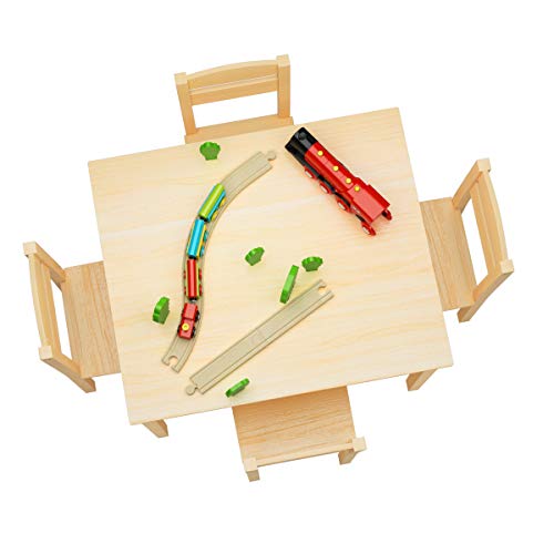 Image of Nightcore Kids Wooden Table and 4 Chair Set, Activity Table Chair Set for 2 to 6 Years, Toddler Game, Playroom Furniture, Picnic Table w /Chairs, Solid Wood 5 Piece Dining Table Set (Natural)