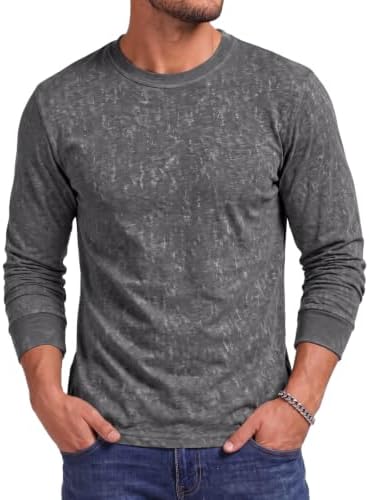 Runcati Herren Langarmshirt Rundhals Baumwolle Leicht | Atmungsaktiv, feuchtigkeitsableitend, weich, lockerer Schnitt, Basic, Freizeit, Büro, Sport, Alltag, Sommer