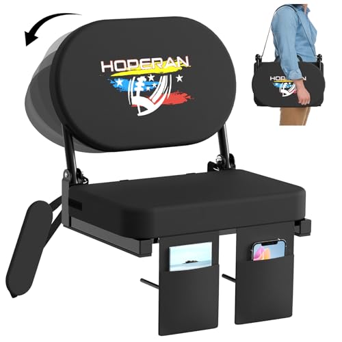 HOPERAN Stadium Seats with Back Support - Bleacher Chairs with Back and Cushion, Thick Padded Bleacher Seats Includes Folding Rotating Back and Shoulder Strap (Black 1pc)