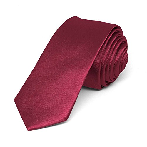 tiemart Skinny Solid Color Necktie, 2" Width, Claret, One size