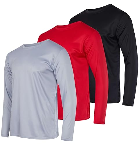 Real Essentials 3 & 5 Pack: Men's Mesh Quick Dry Athletic Long Sleeve T-Shirt UPF SPF UV Sun (Available in Big & Tall)