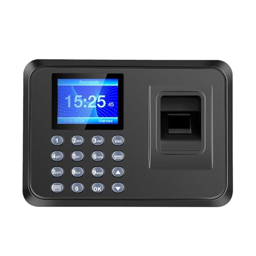 Reloj de control horario, Dispositivo biométrico de reconocimiento huellas dactilares y contraseñas, máquina asistencia, reloj registro entrada empleados, pantalla LCD 2,4