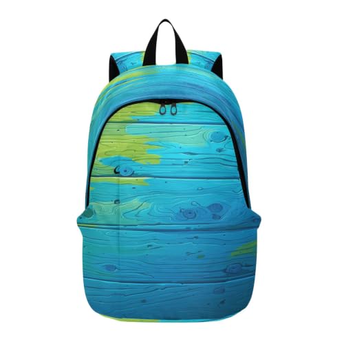 Sac à dos léger vert bleu au design artistique bois pour ordinateur et voyage étanche