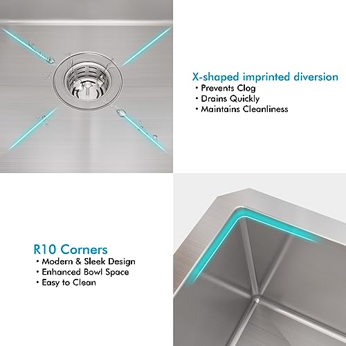 VADANIA Bar Prep Sink 18-inch, 18"x18"x10", Single Bowl, Undermount, 18 Gauge T304 Stainless Steel, Satin Finish, with Strainer & Bottom Grid, cUPC listed