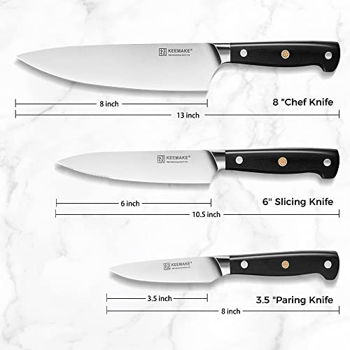 Image of KEEMAKE Kitchen Knife Set, 3PCS Sharp High Carbon Stainless Steel Knives Set for Kitchen with Ergonomic Handle, Chef Knife set Professional Carving Knife Set for Meat Vegetable Fruit