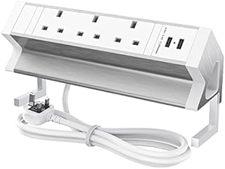Desktop Power Socket Extension with 2 USB, Ohuo Desk Power Strip Extension Lead with 3 UK Plug for Home Office School, 1,8M Extension Cord, 2500W/10A -White