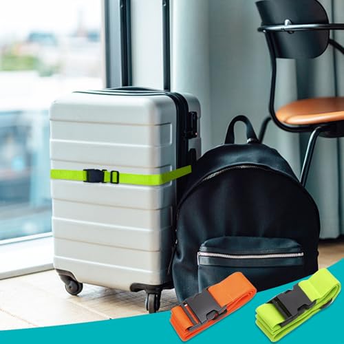 Image of FuninCrea 2 PCS Luggage Straps, 180*2.5cm Adjustable Buckle Straps Suitcase Strap Belt with Quick-Release Buckle Travel Suitcase Belt Bag Strap Accessories for Luggage Tent Backpack (Orange + Green)