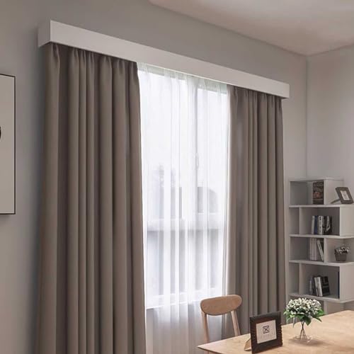 Weiße Gardinenschiene mit Blende, 160 cm Lange Gardinenstangen fürs Wohnzimmer, dekorativer Gardinenkasten für den Innenbereich mit 2 Gleitschienen, komplettes Gardinenstangen-Set